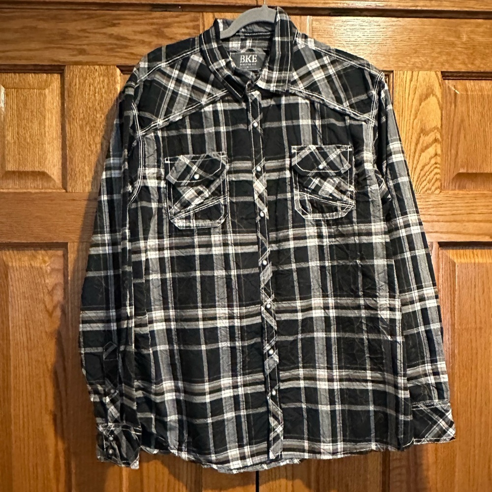 BKE Black Plaid Men's Shirt